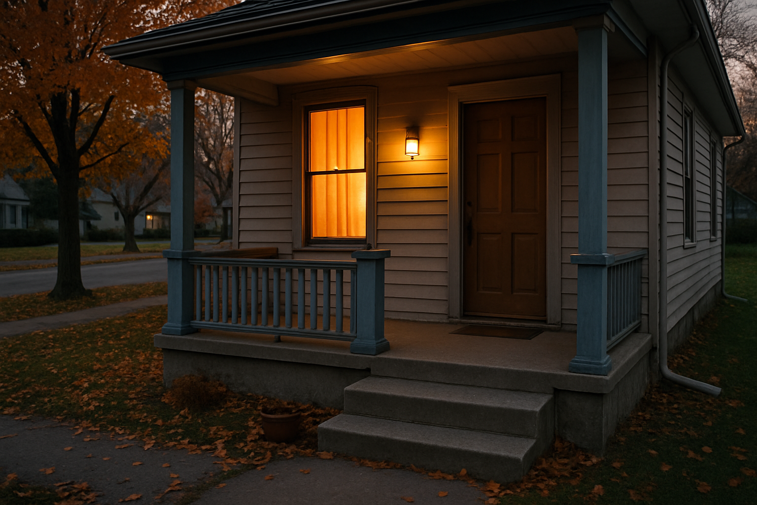 A modest Midwestern home at dusk