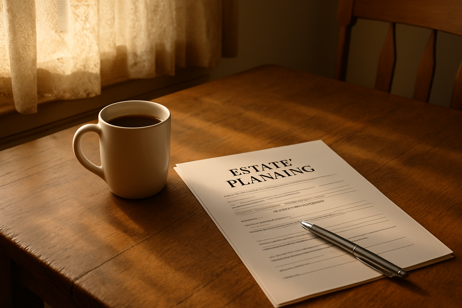 Keys and papers on a wood dining table, warm afternoon light, Indianapolis home interior